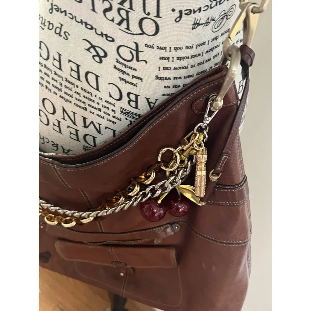 Liz Claiborne Vintage Leather Hobo Bag with Bag‎ Charms Y2K 90s Unique Beautiful